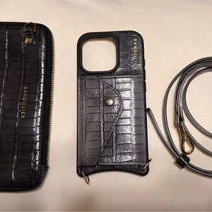 Bandolier Black Croc Phone Case with Strap 16 Pro